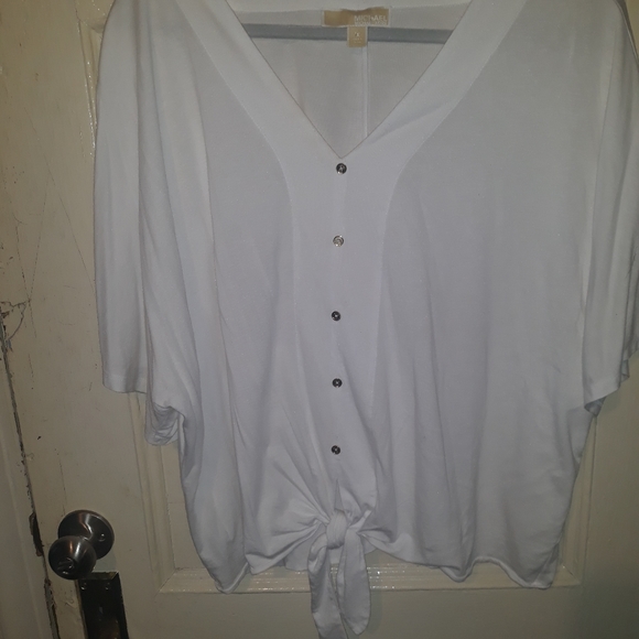 Michael Kors Tops - Michael Kors White Faux Button Down Tie Front Shirt